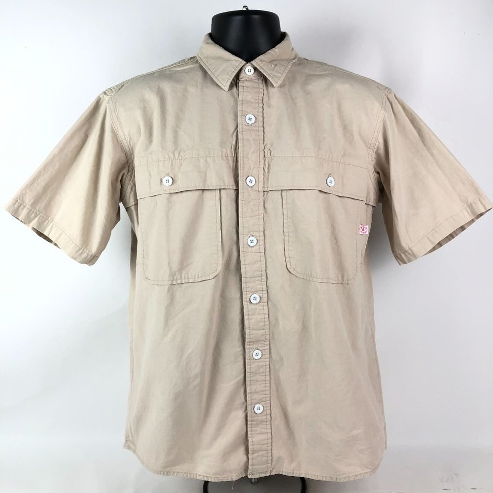 Vintage 10x Khaki Beige Button Down Hunting Shooting Shirt size L